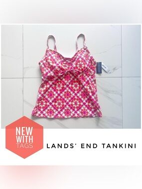 NWT Lands’ End tankini size 4 swimsuit pink mosaic new with tags